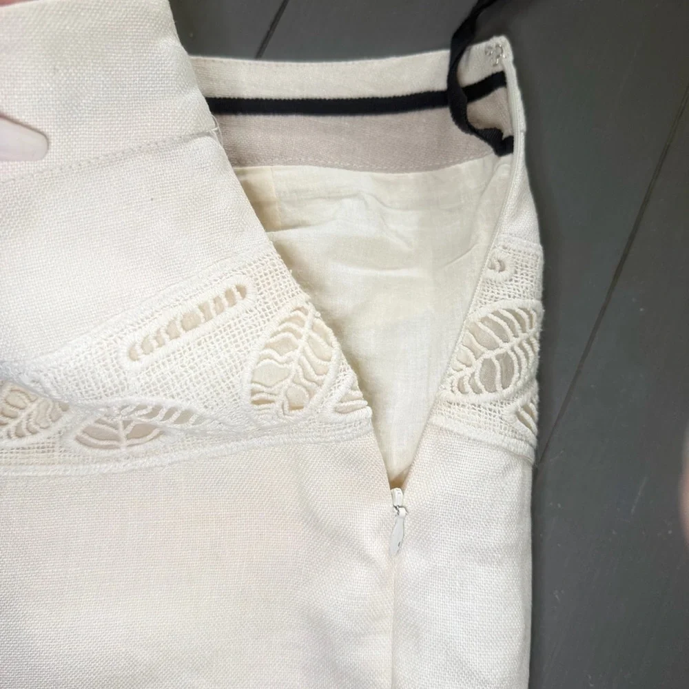 Anthropologie Moulinette Soeurs Cream Lace Linen Pencil Skirt  lined Sz 2